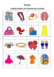 English Worksheet: Clothes Jumble Letters