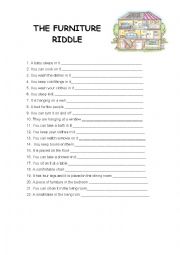 English Worksheet: furniture riddle