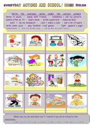 English Worksheet: Everyday actions : school and home rules