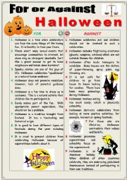 English Worksheet: For or against Halloween (Debating) 