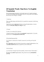 English Worksheet: 10 Spanish Words That Have No English Translation