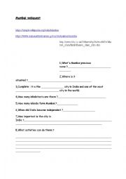 English Worksheet: Mumbai webquest