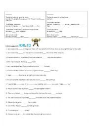 English Worksheet: For vs. To - Prepositions