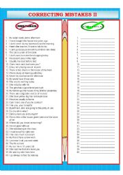 English Worksheet: Correcting Mistakes II *******KEY INCLUDED*******