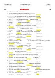 English Worksheet: Influence 12 Unit 12 Vocabulary Quiz