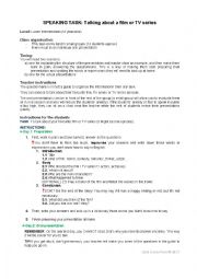 English Worksheet: SPEAKING TASK: Talking about a film or TV series