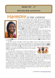 English Worksheet: Test - Harmony is the answer