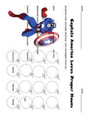 English Worksheet: Captain America Loves Proper Nouns