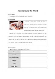 English Worksheet: Writing class for food around the world