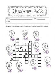 English Worksheet: NUMBERS 1-10