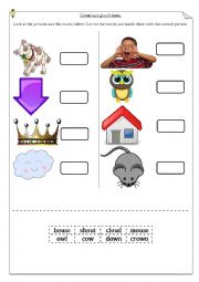 English Worksheet: Cut out and glue it down. (ou and ow blends practice)