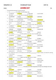 English Worksheet:   Influence 12 Unit 14 Vocabulary Quiz