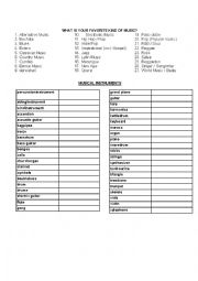 English Worksheet: kids of music and instruments vocabulary