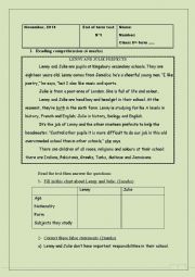 English Worksheet: End of term 1 test