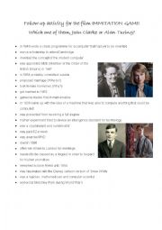 Follow-up activity for the film IMMITATION GAME Which one of them, Joan Clarke or Alan Turing?
