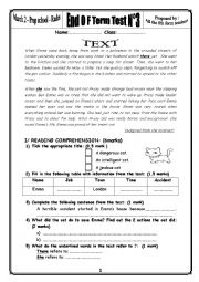 English Worksheet: End-of term Test N.3 _ 8th Tunisian Formers