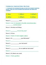 English Worksheet: Conversation & Question Words