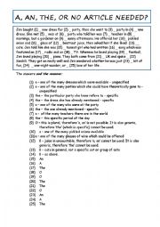 English Worksheet: Practice wth articles