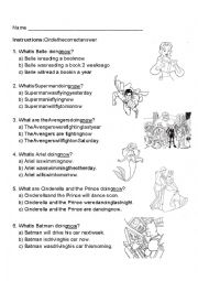 English Worksheet: Princesses and Superheroes - Present Continuous