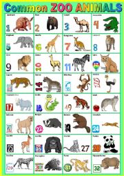 English Worksheet: Common ZOO ANIMALS. Pictionary. 