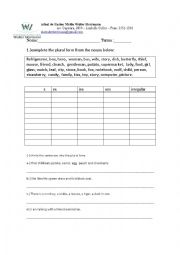 English Worksheet: plural nouns