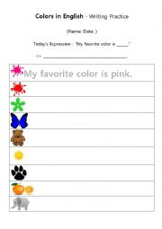 English Worksheet: Colors in English (Writing Practice)