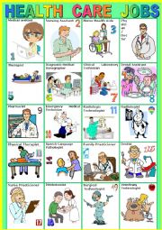 English Worksheet: HEALTH CARE JOBS. Pictionary. (A to Z)