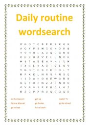 Daily routine wordsearch