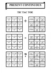 English Worksheet: Tic Tac Toe - Present Continuous