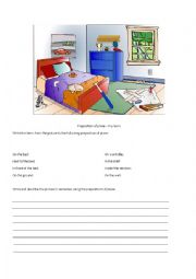 English Worksheet: My room - prepositions of place