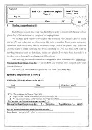 English Worksheet:  end of semester test n 2