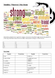 English Worksheet: Vocabulary and Listening Exercise- Metallica: Wherever I may roam