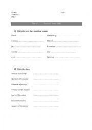 English Worksheet: Days and dates 