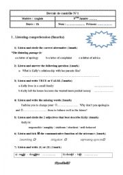 English Worksheet: mid semester 1 test 9th form