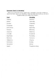 English Worksheet: Synonyms Good & Interesting