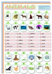 English Worksheet: ANIMALS MATCHING EXERCISE