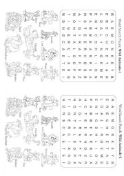 English Worksheet: Animals word-search