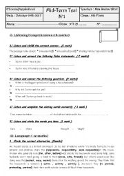 English Worksheet: mid semester test N1 9th form