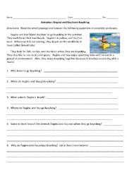 English Worksheet: Reading Comprehension: Kayaking