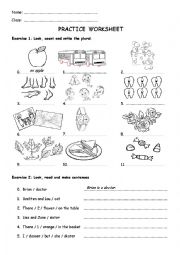 English Worksheet: Plural nouns and Present simple with tobe