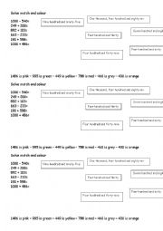 English Worksheet: Solve, match and colour