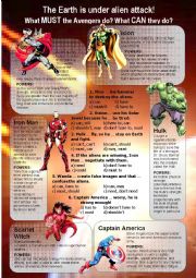 English Worksheet: The Earth is under attack! What should the Avengers do?