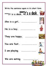 English Worksheet: contraction