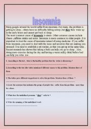 English Worksheet: Insomnia