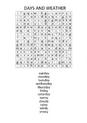 English Worksheet: Days and Weather