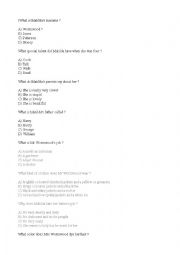 English Worksheet: matilda chapters 1,2,3 quiz