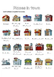 English Worksheet: Places in Town