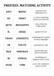 English Worksheet: Prefixes matching activity