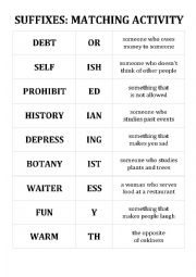 English Worksheet: Suffixes - matching activity