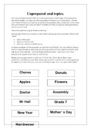 English Worksheet: Unprepared oral topics